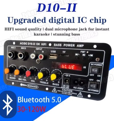 D10-II 12V 24V Car Bluetooth Amplifier Board AUX TF Card USB 30-120W for 4 Ohm 40W Speaker 220V EU Subwoofer Audio Amp Module